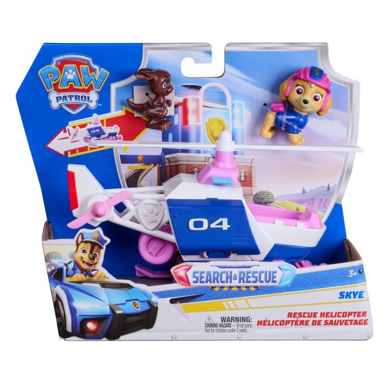 PAW Patrol : Search & Rescue, Skye Rescue Helicopter with 2 Figures, Hero Helicopter Toy with Pull-Back Action, Kids