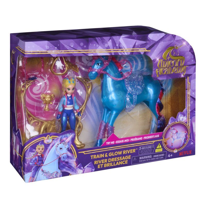 Unicorn Academy, Train & Glow River Unicorn with Isabel, 3 Training Accessories & Light up Effect, Dolls & Unicorn Toys
