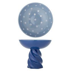 Bloomingville - Riley Pedestal Bowl - Blue - Stoneware