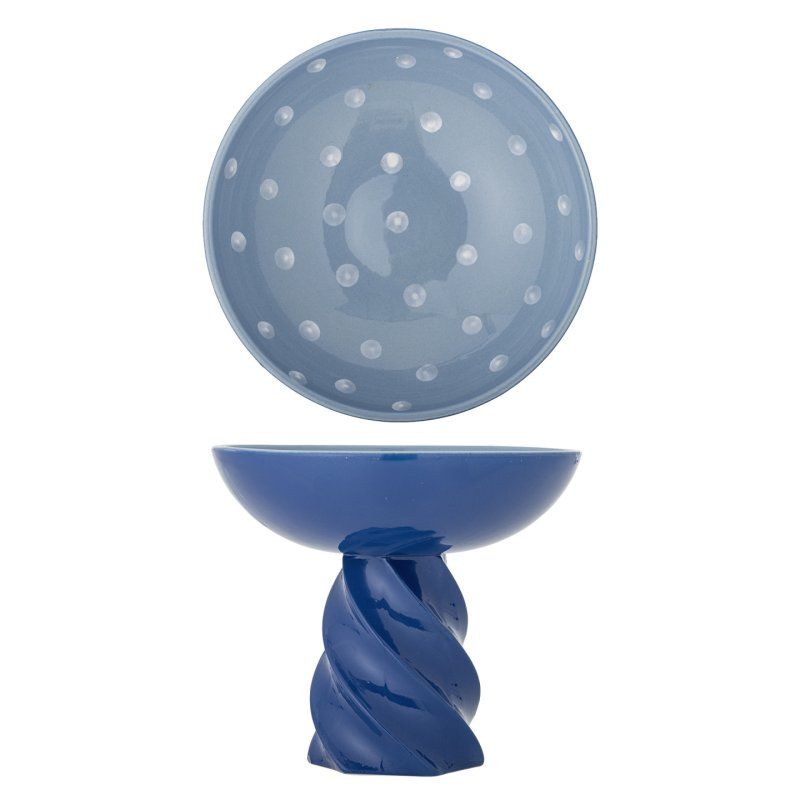 Bloomingville - Riley Pedestal Bowl - Blue - Stoneware
