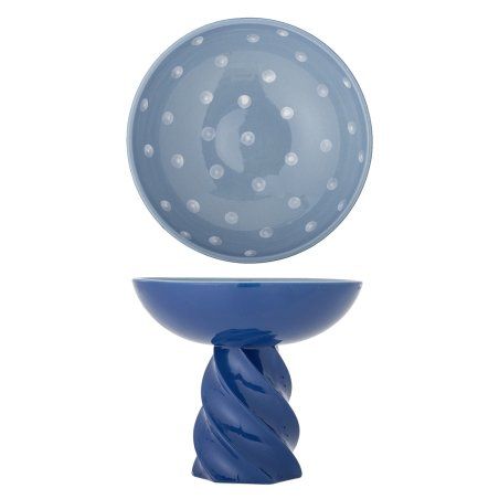 Bloomingville - Riley Pedestal Bowl - Blue - Stoneware