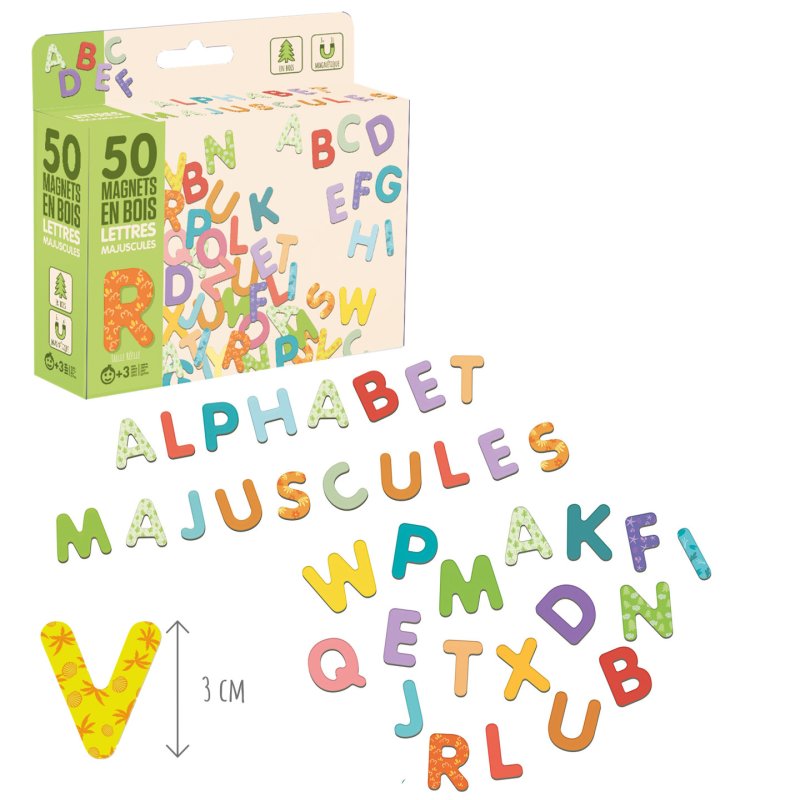 JEUJURA MAGNETS BOIS 50 LETTRES MAJUSCULES