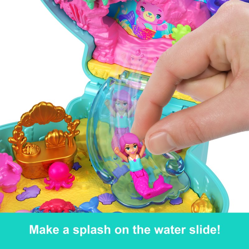 Polly Pocket Glitter Island Compact Playset with 1 Micro Mermaid Doll and Ocean Pets, Travel Toy with Themed Accessories