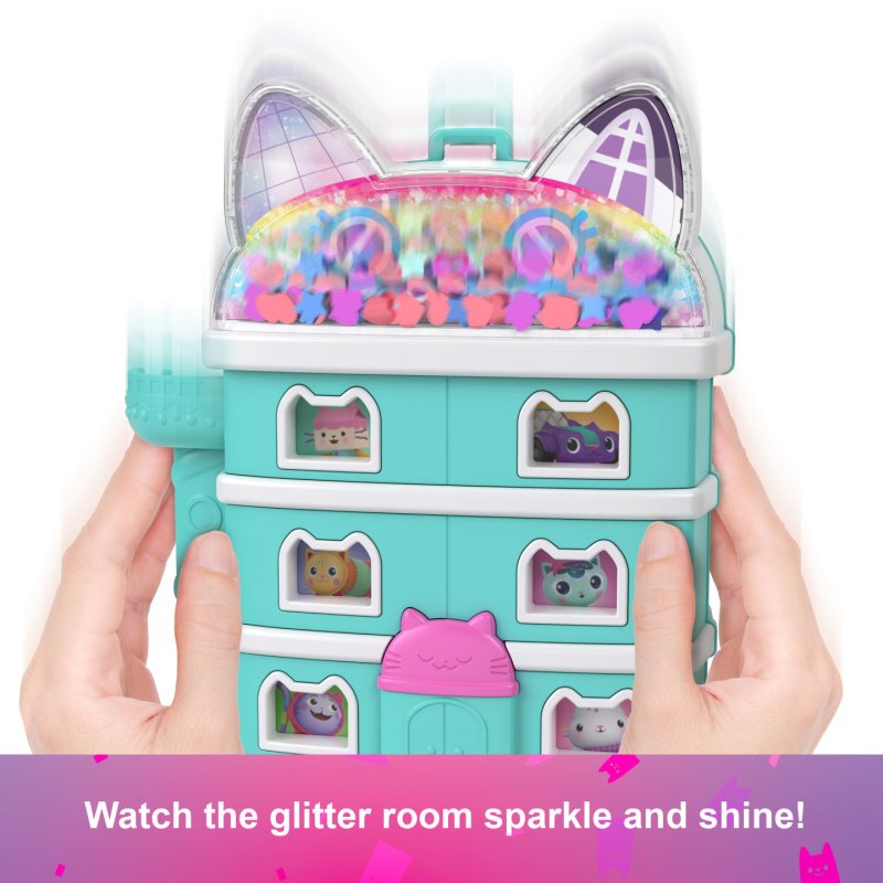 Polly Pocket Micro Dolls and Playset, Gabby’s Dollhouse Compact with 9 Accessories & Pet Cat Friends