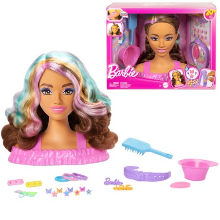 Barbie Doll Styling Head, Brown Hair with 20 Hair Styling Accessories