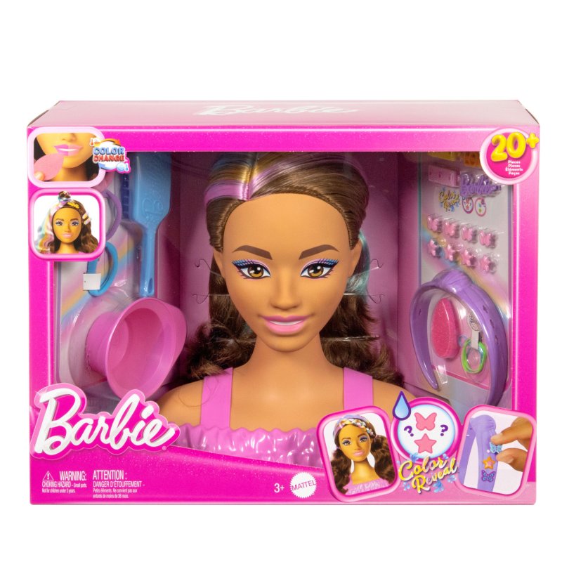 Barbie Doll Styling Head, Brown Hair with 20 Hair Styling Accessories