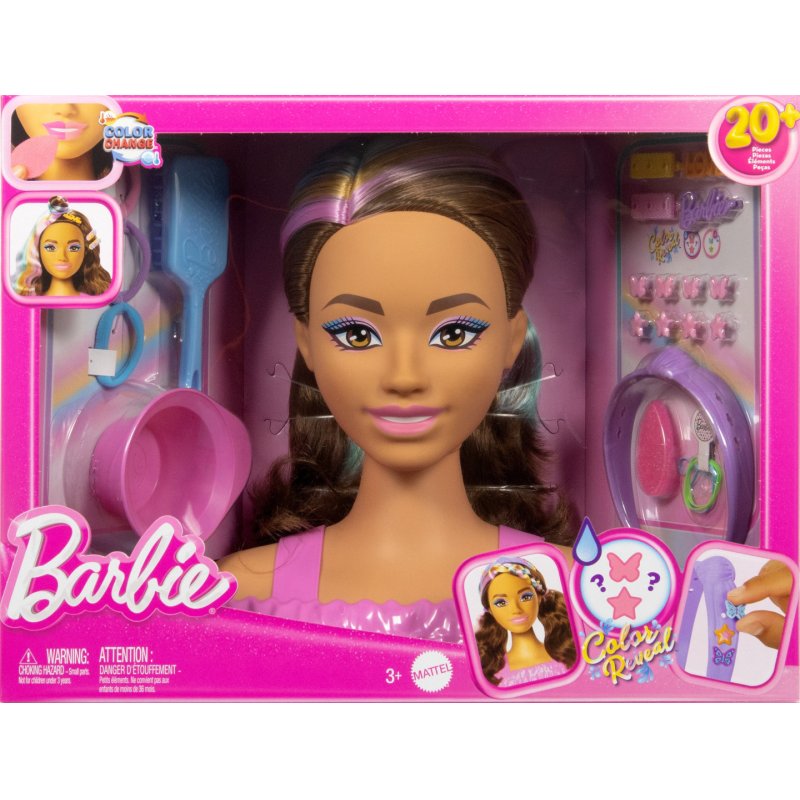 Barbie Doll Styling Head, Brown Hair with 20 Hair Styling Accessories