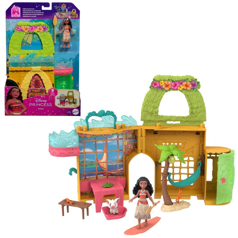 Disney Princess Vaiana Storytime Stackers Doll House with Small Doll, Animal Friend & 9 Accessories