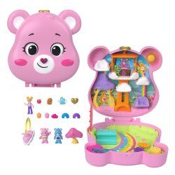 Polly Pocket x Care Bears Dolls & Playset with Toy Car and Themed Accessories, Compact Travel Toy