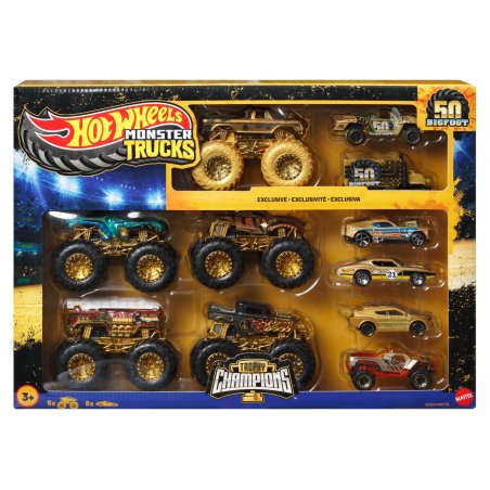 Hot Wheels Monster Trucks Trophy Champions Collection, 5 1:64 Scale Toy Trucks & 6 Die-Cast Cars