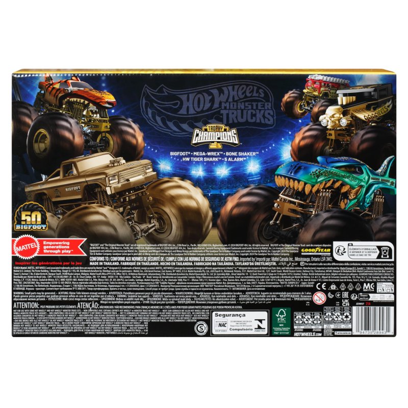 Hot Wheels Monster Trucks Trophy Champions Collection, 5 1:64 Scale Toy Trucks & 6 Die-Cast Cars