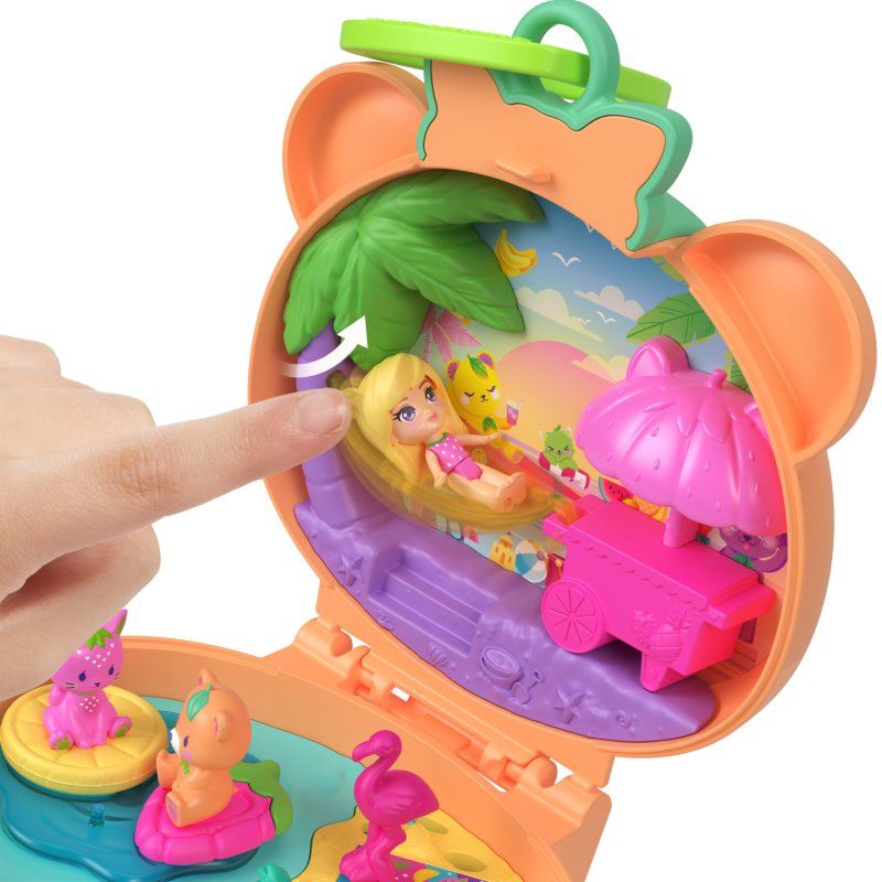 Polly Pocket Plushie Bear Compact, Doll & Keychain Playset with Pets, Fruit Themed Accessories