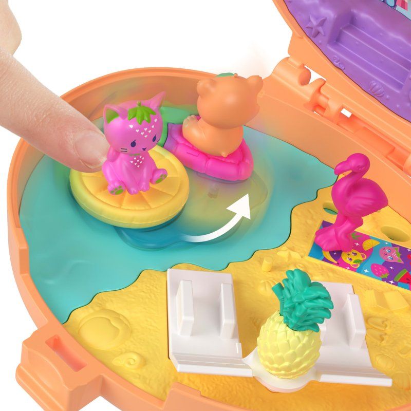 Polly Pocket Plushie Bear Compact, Doll & Keychain Playset with Pets, Fruit Themed Accessories