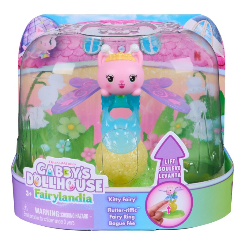 Gabby's Dollhouse Fairylandia, Baby Box Cat Flutter-riffic Fairy Ring with Display Stand, Kids Toys for Girls & Boys