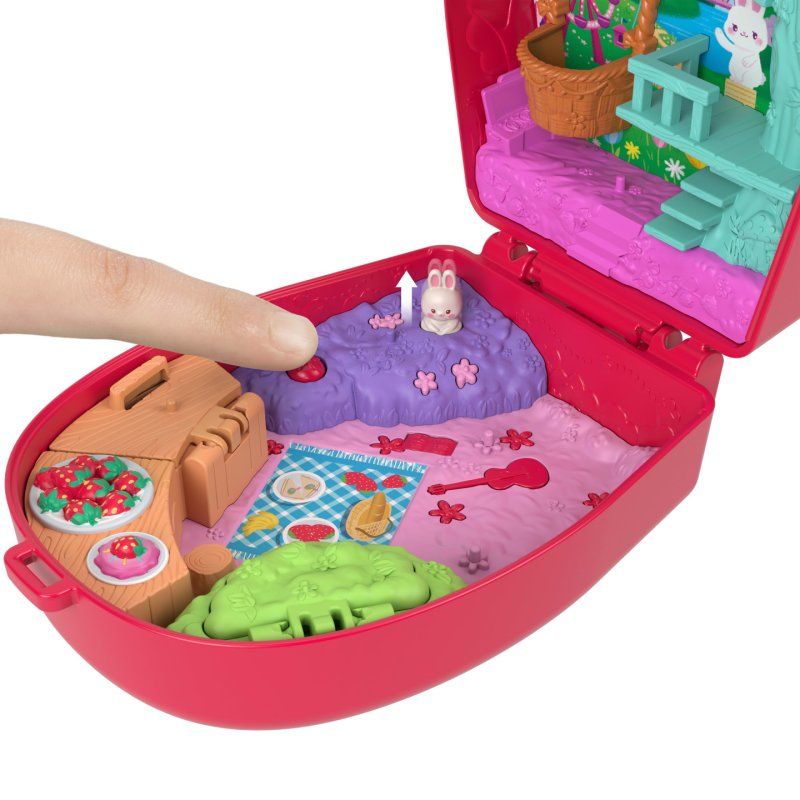 Polly Pocket Picnic Bunny Compact Playset with 1 Micro Doll and Pet, Travel Toy with Fruit Accessories