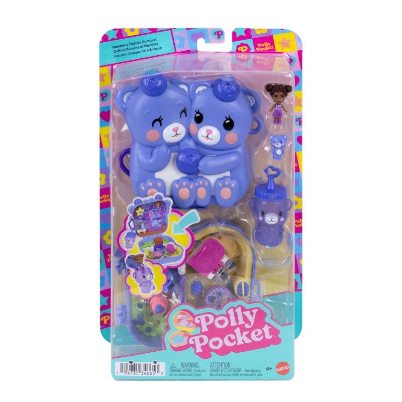 Polly Pocket Blueberry Besties Compact Playset with 1 Micro Doll and Pet, Travel Toy with Fruit Accessories