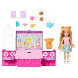 Barbie Chelsea Family & Friends Club Pop-Up Tea Party Playset with Small Doll & 10 Accessories