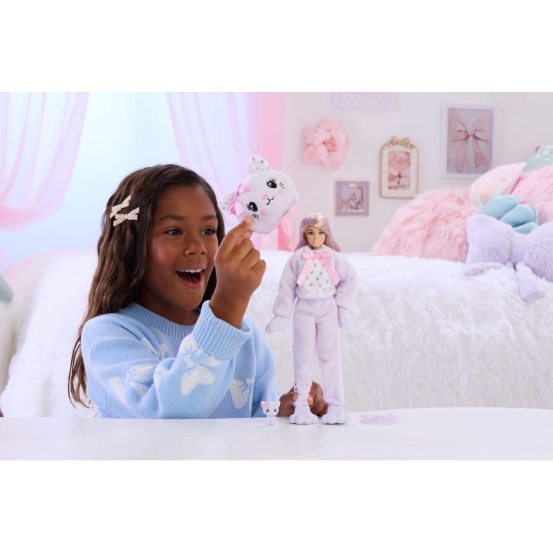 Barbie Cutie Reveal Doll & Accessories, Cuddly Series Kitten with 10 Surprises