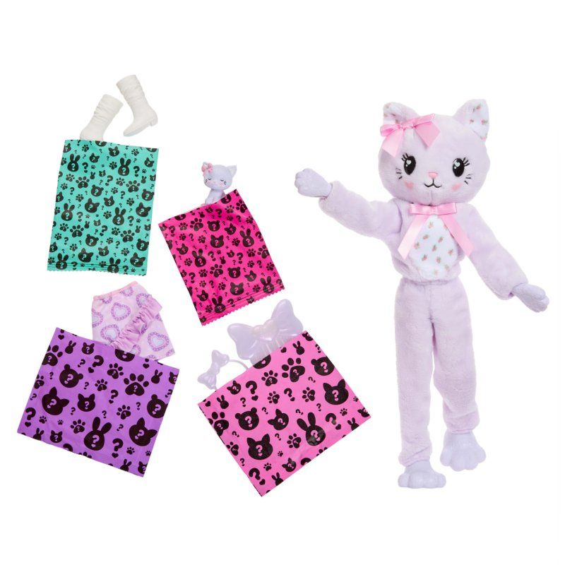 Barbie Cutie Reveal Doll & Accessories, Cuddly Series Kitten with 10 Surprises
