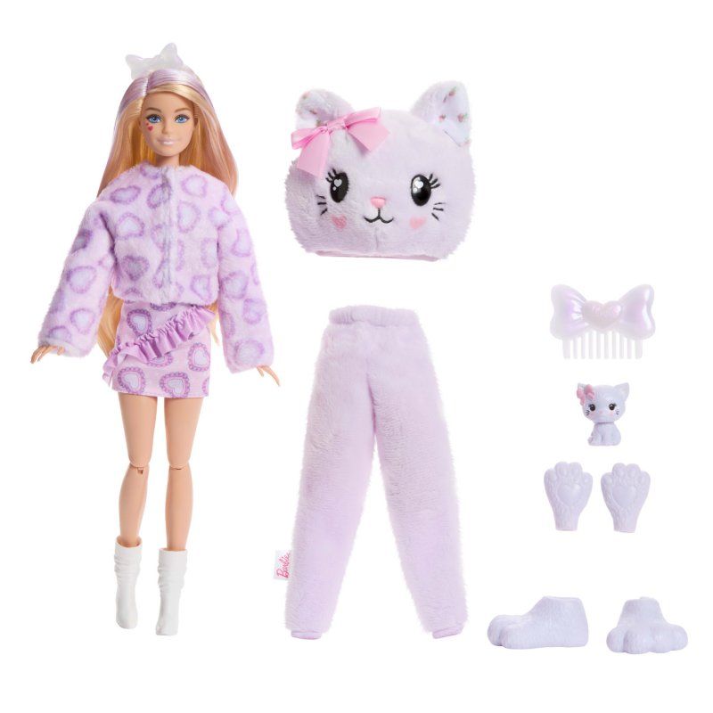 Barbie Cutie Reveal Doll & Accessories, Cuddly Series Kitten with 10 Surprises
