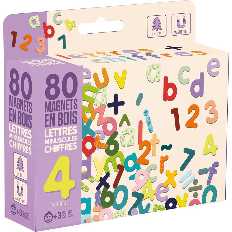 JEUJURA MAGNETS BOIS 80 LETTRES MINUSCULES ET CHIFFRES