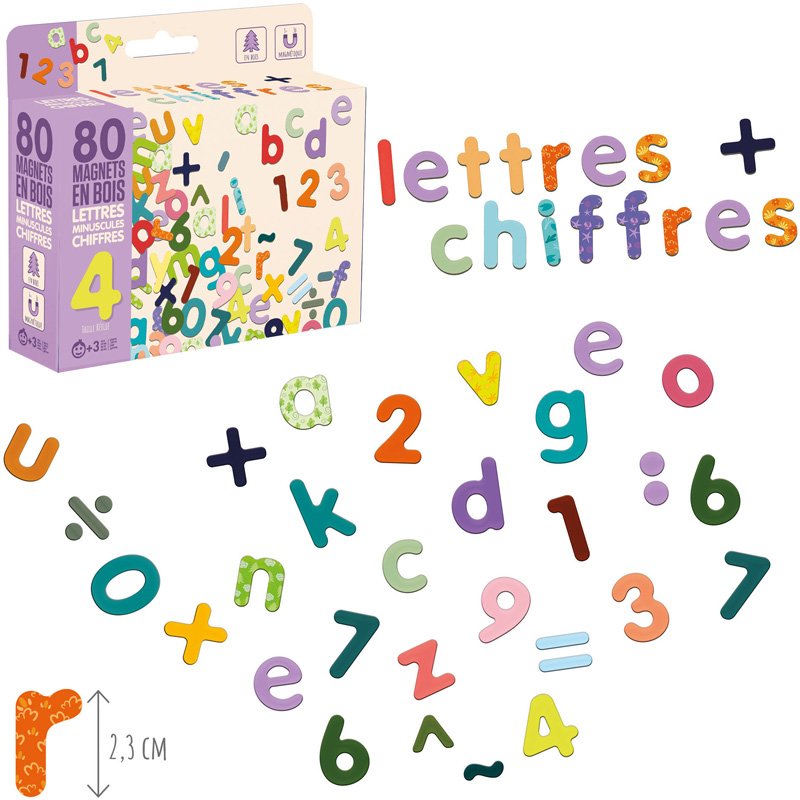 JEUJURA MAGNETS BOIS 80 LETTRES MINUSCULES ET CHIFFRES
