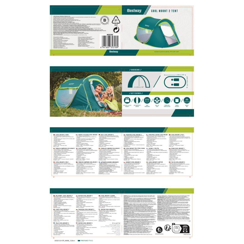 Bestway Tente de camping 2 personnes Cool Mount 2