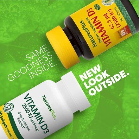 NaturesPlus Vitamin D3 Cholecalciferol 2500 IU Softgels - Bone Health Heart Health & Immune System Support Supplement