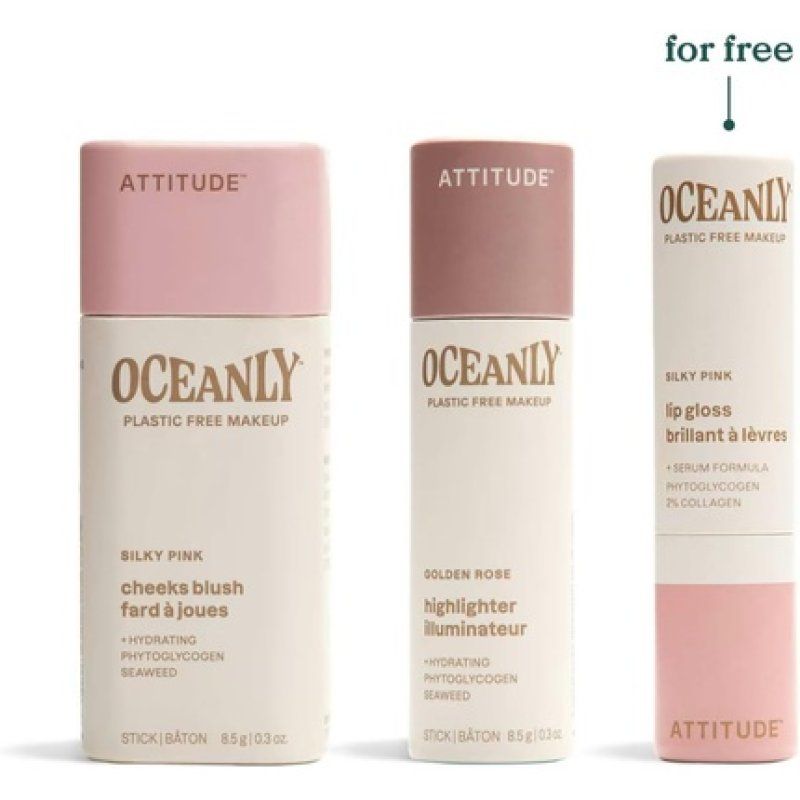 ATTITUDE Silky Pink Makeup Trio Set EWG Verified Titanium Dioxide-Free Plant and Mineral-Based Ingredients Vegan Beauty