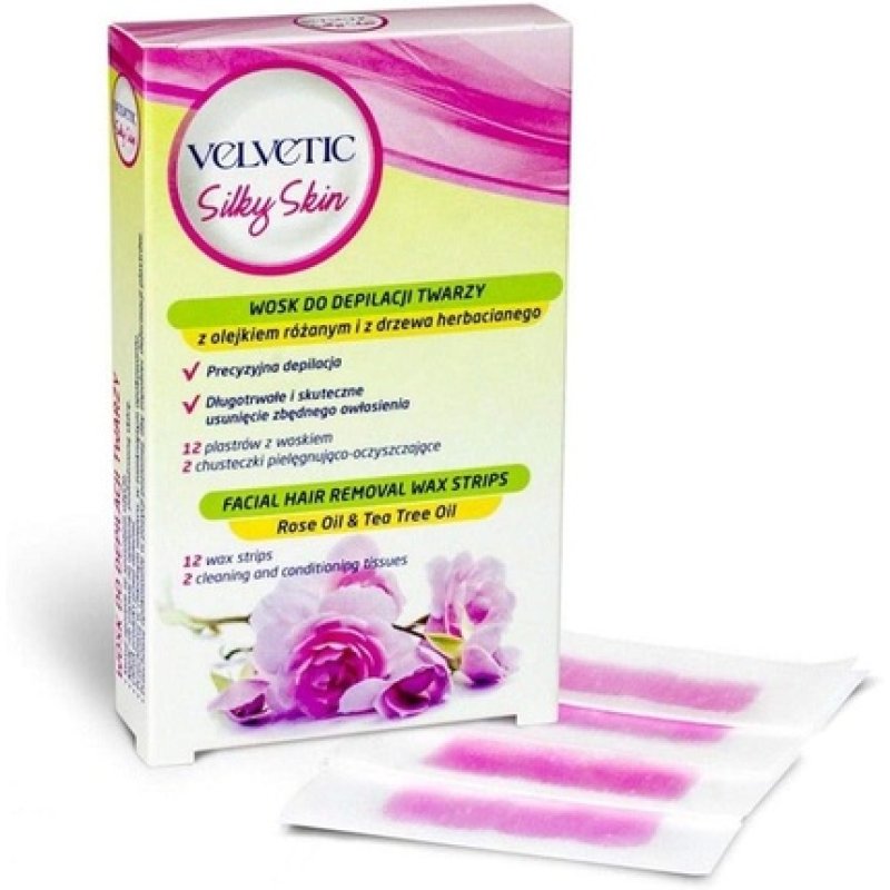 Velvetic Silky Skin Cold Wax Strips for Face with Tea Tree and Rose Oil