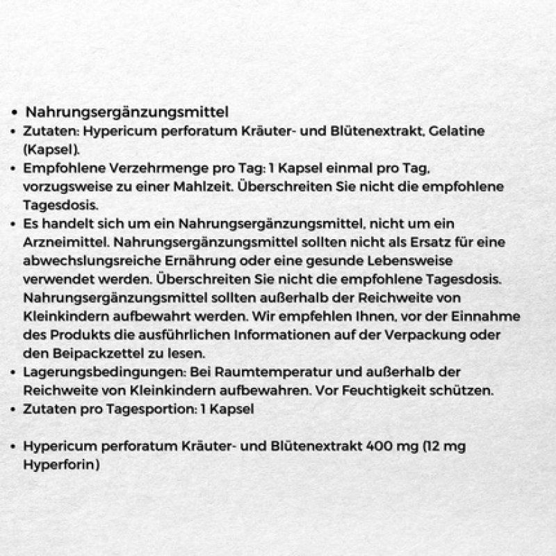 St. John's Wort Herbal Supplement Supports Hormone Balance and Peaceful Sleep 60 Capsules