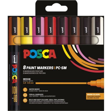 Posca - PC5M - Medium Tip Pen - Warm colors, 8 pc (401670)