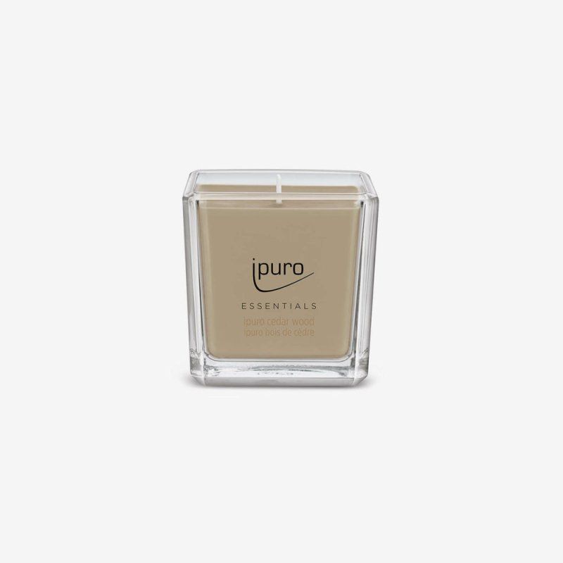 ipuro ESSENTIALS cedar wood bougie en cire Carré Bois de santal, Orange, Citron, Vanille, Cèdre, Ylang-ylang, Romarin