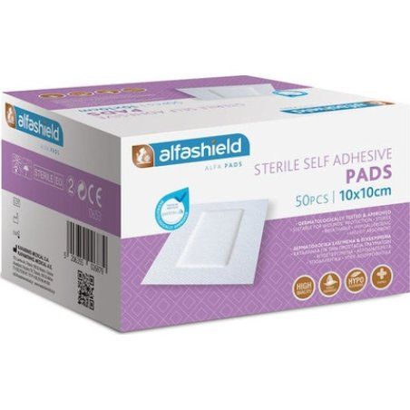 Karabinis Medical Alfashield Self Adhesive Pad Sterile Hypoallergenic Adhesive Dressing 10x10cm Pack Of 50