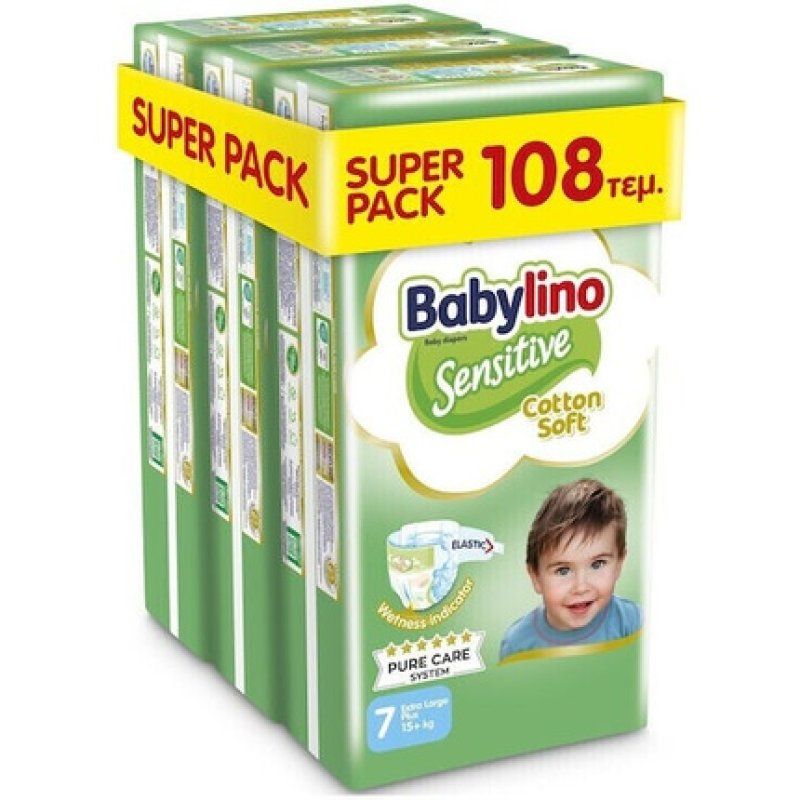 Babylino Sensitive Babylino Super Pack Sensitive Cotton Soft No7 15kg 108 Pieces