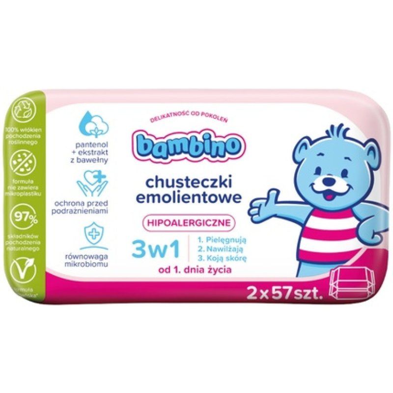 Bambino Moisturizing Wipes 3 In 1 2 Packs Of 57 Pieces