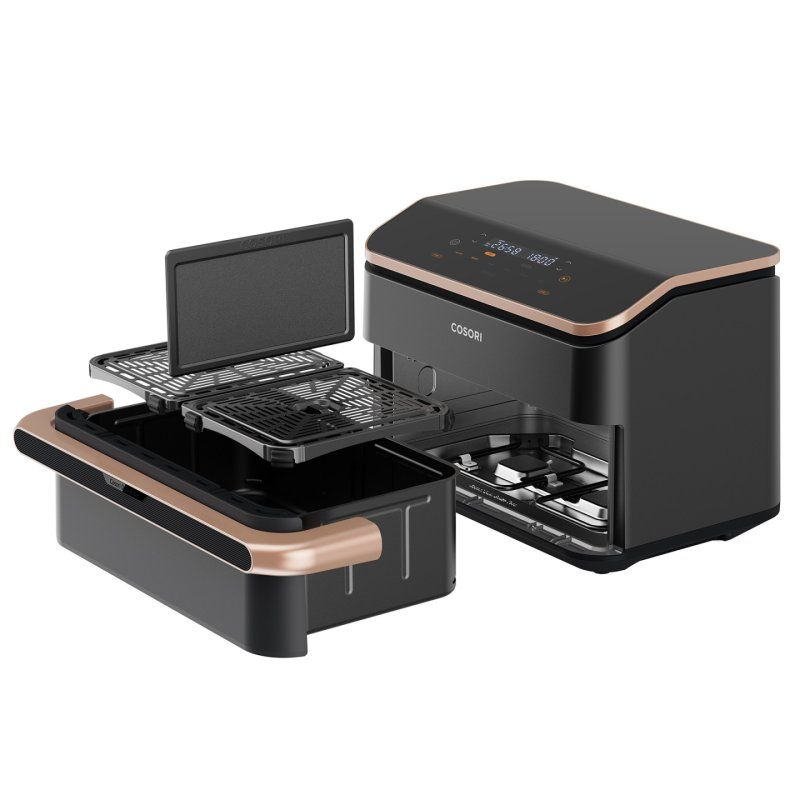 Cosori Dual Blaze Twinfry Chef Edition Double 10 L Autonome 2800 W Friteuse d’air chaud Gris foncé, Or rose