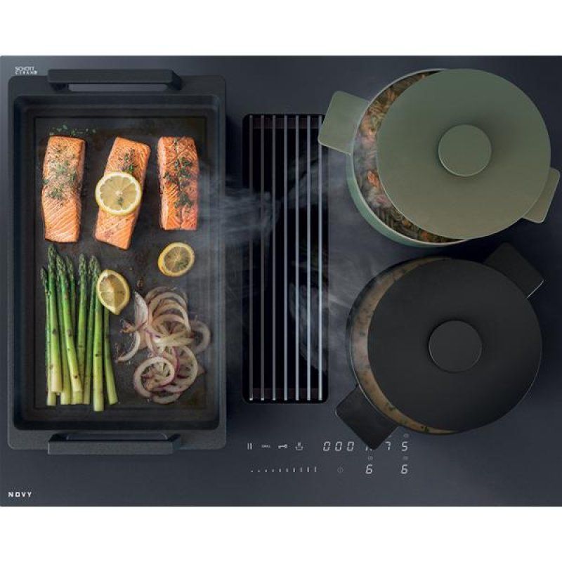 Table de cuisson induction verre noir mat avec hotte intégrée à recycla *