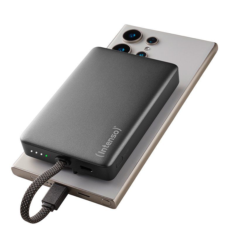 Intenso Powerbank MC10000 with integrated USB-C cable and magnetic back, 10,000 mAh, 20 watts