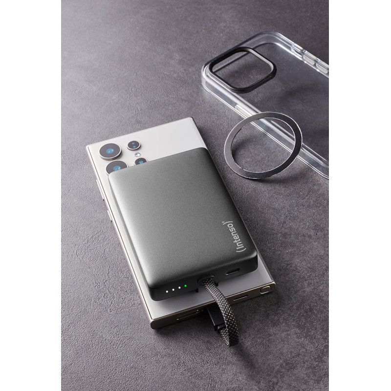 Intenso Powerbank MC10000 with integrated USB-C cable and magnetic back, 10,000 mAh, 20 watts