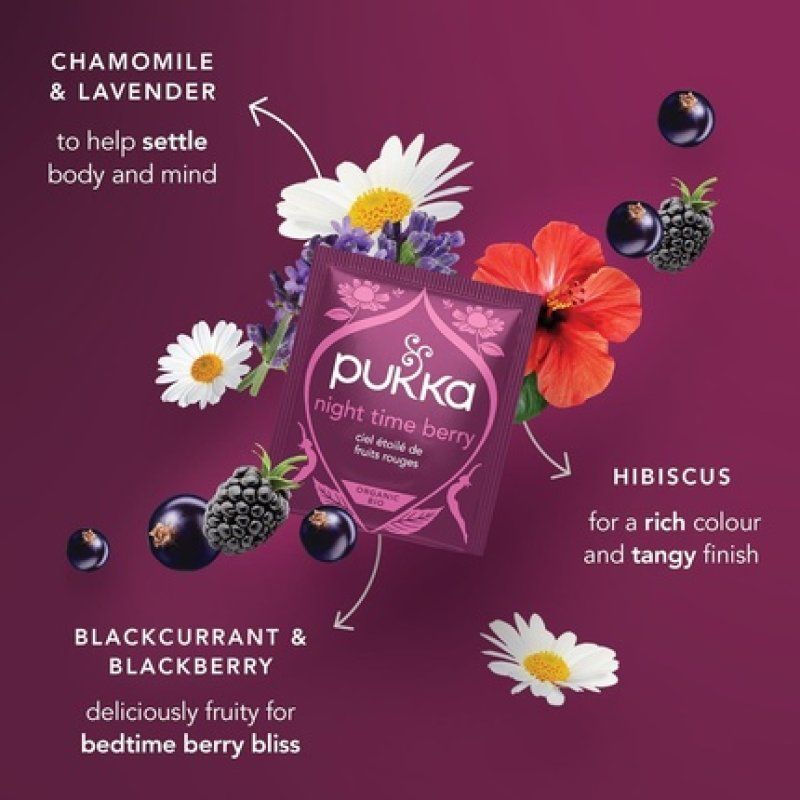Pukka Herbs Night Time Berry Organic Herbal Sleep Tea Box with Chamomile
