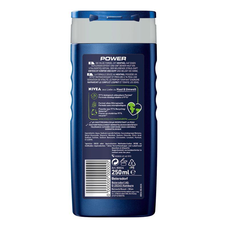 NIVEA MEN Power Fresh Nourishing Shower Gel 250ml