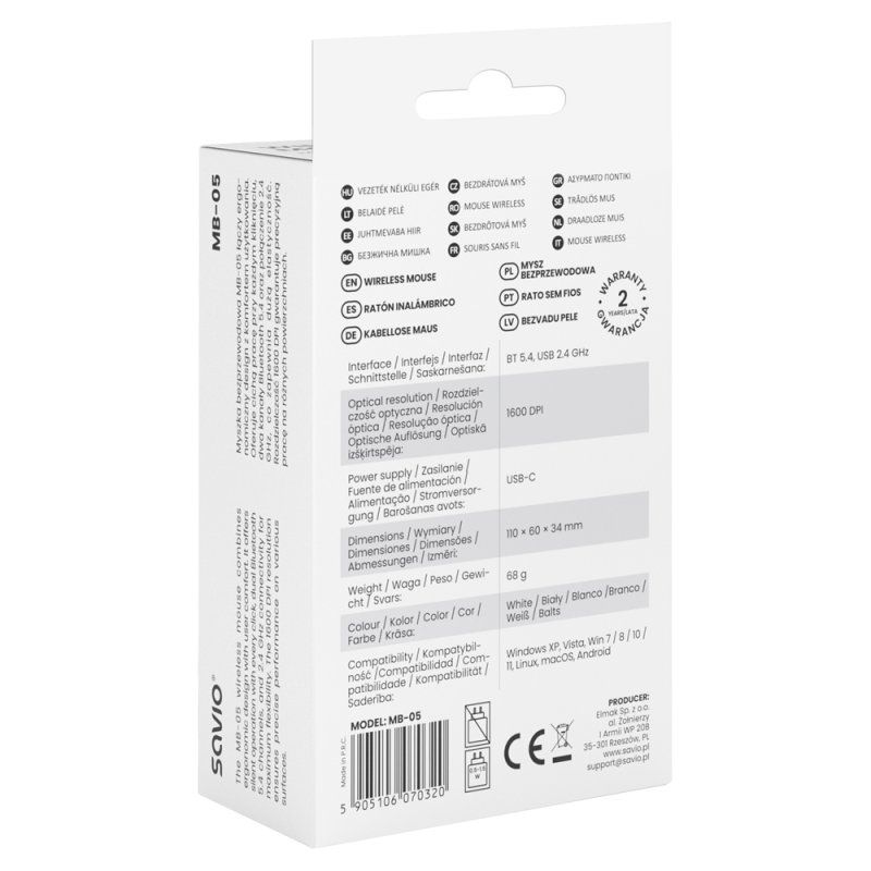 Savio MB-05 mouse Universal Ambidextrous Bluetooth 1600 DPI