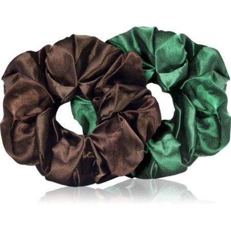 Brushart Hair Large Satin Scrunchie Set Brown & Green 2 Pieces