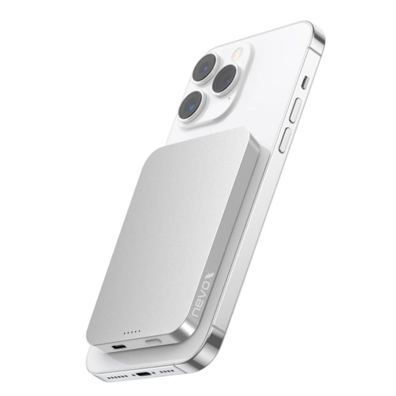 nevox PB-2292 banque d'alimentation électrique Lithium Polymère (LiPo) 5000 mAh Recharge sans fil Argent, Blanc