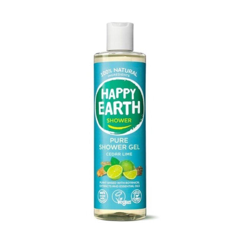 Happy Earth 100% Natural Shower Gel Cedar Lime 300ml Blue Cedar