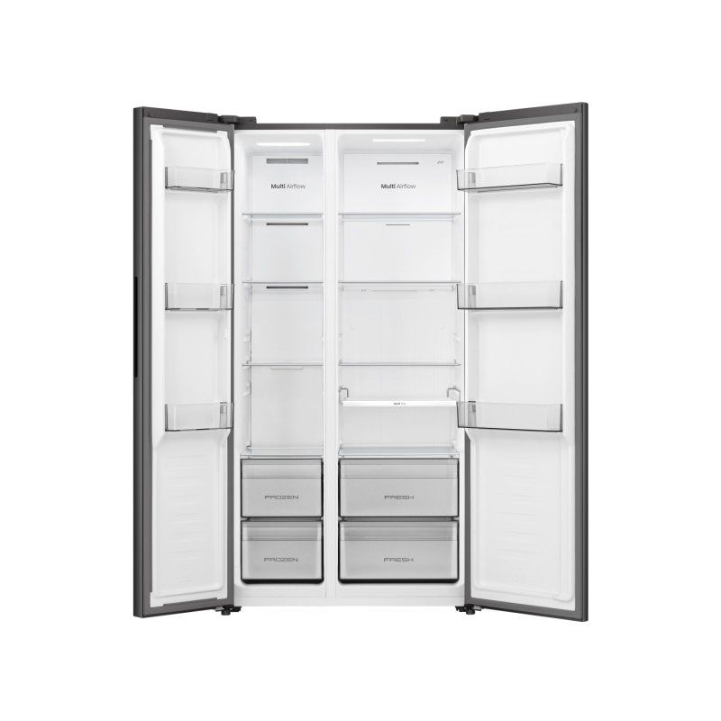 Hisense RS3P558NEFD frigo américain Pose libre 541 L Noir, Acier inoxydable