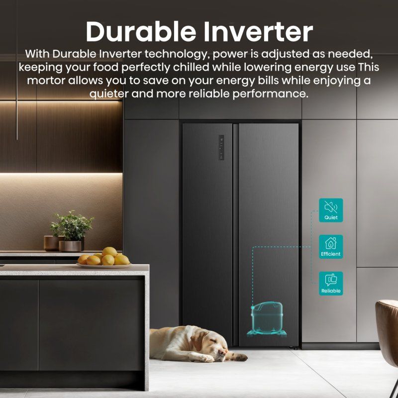 Hisense RS3P558NEFD frigo américain Pose libre 541 L Noir, Acier inoxydable