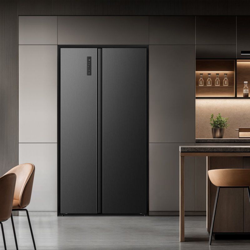 Hisense RS3P558NEFD frigo américain Pose libre 541 L Noir, Acier inoxydable