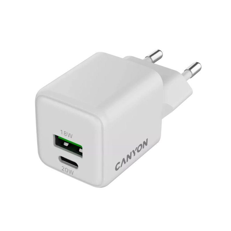 CANYON Charger CU20AC GaN 20W 1xPD 1xQC EU White
